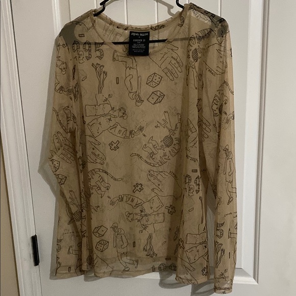 Forever 21 Beige Graphic Sheer Top - Picture 1 of 5
